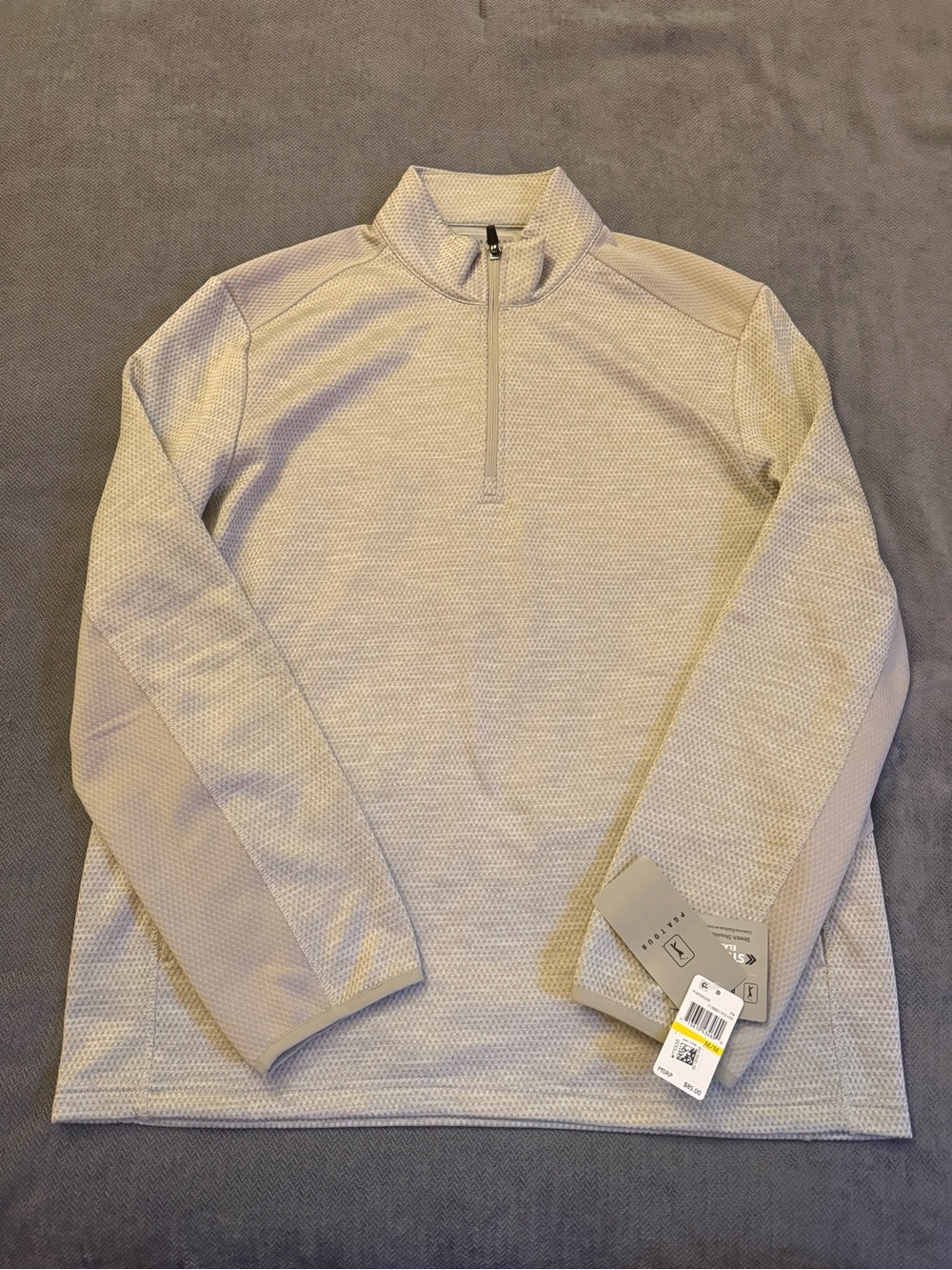 PGA Tour Beige Textured Quarter-Zip Pullover
